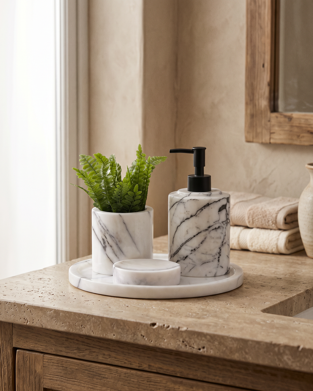 Round Marble Bathroom Set (Set of 4)
