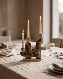 Geometric Brass Candelabra (One Piece) — styled interior scene, Bels & Pearl