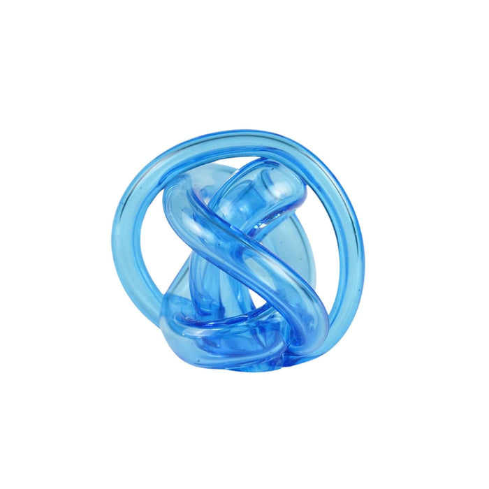 Hand Blown Glass Serpentine Knot Abstract Sculpture | Deep Blue Home Decoration Glass Art | Ocean Blue Ball | Unique Hand-Blown Ornaments