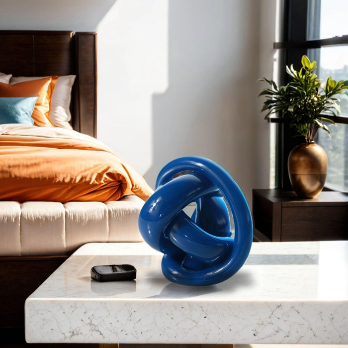 Hand Blown Glass Serpentine Knot Abstract Sculpture - Ocean Blue
