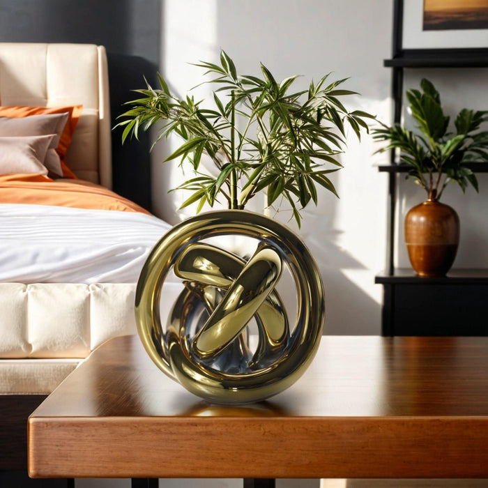 Hand Blown Glass Golden Ball Decor - Unique Hand Blown Home Decoration Objects