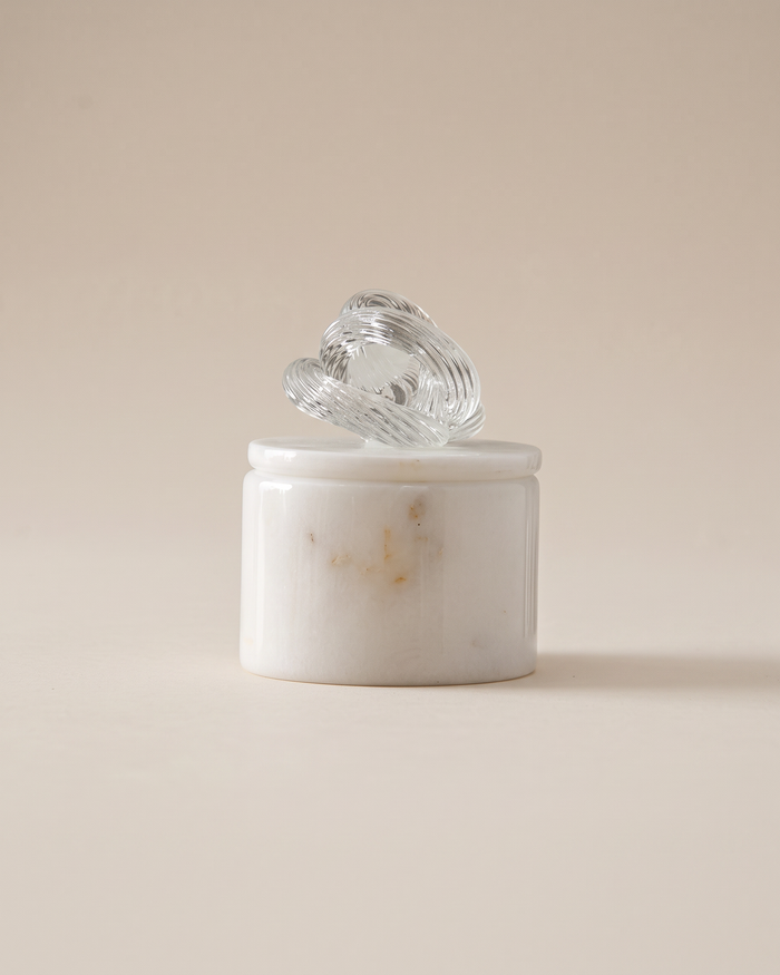 White Marble Box with Glass Knot Lid (One Piece)