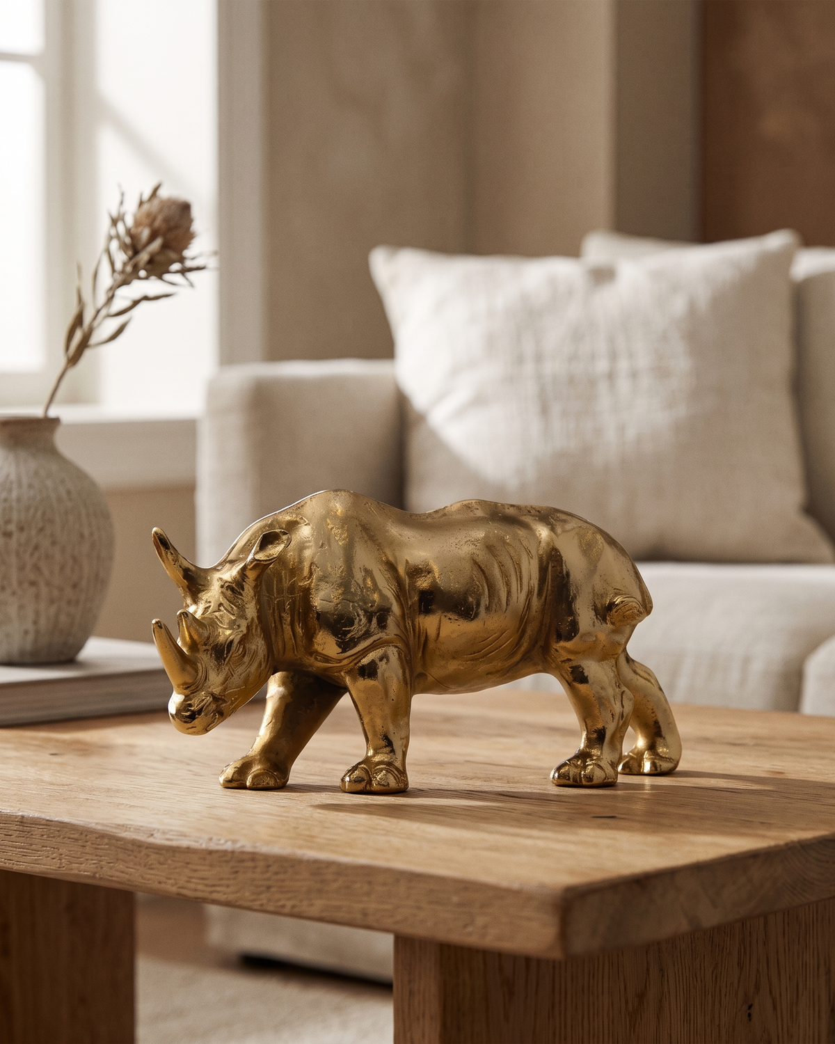 Rhino Sculpture (One Piece) styled in a warm interior