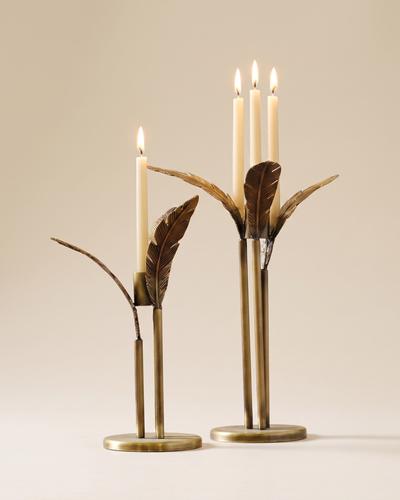 Golden Feather Candle Holder Set of 2