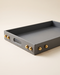 Grey Leather Tray with Brass Sphere Studs