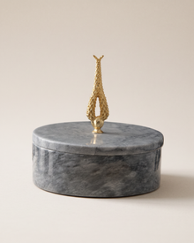 Grey Marble Box with Brass Hyacinth Lid (One Piece) on a warm ivory studio background