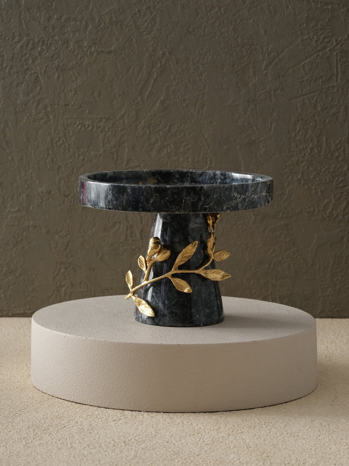 Grey Marble Pedestal Stand With Gold Leaf Detail - Alfiq's Store