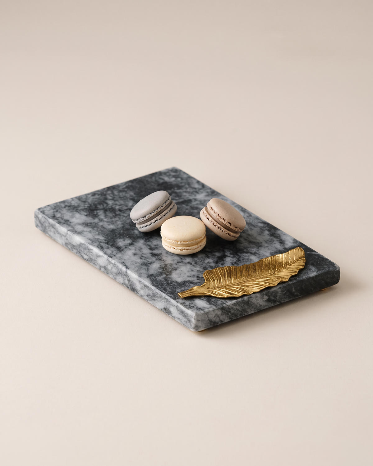 Grey Marble Serving Board with Gold Leaf (One Piece) on a warm ivory studio background