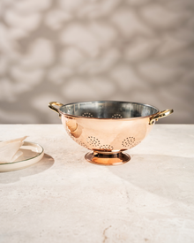 Hand-Hammered Copper Colander with Tin Interior, 210 mm