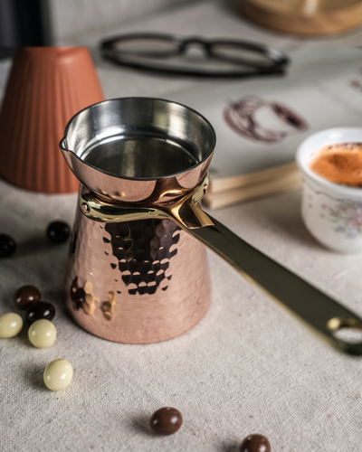 Hand-Hammered Copper Turkish Coffee Pot with Brass Handle – 250ml