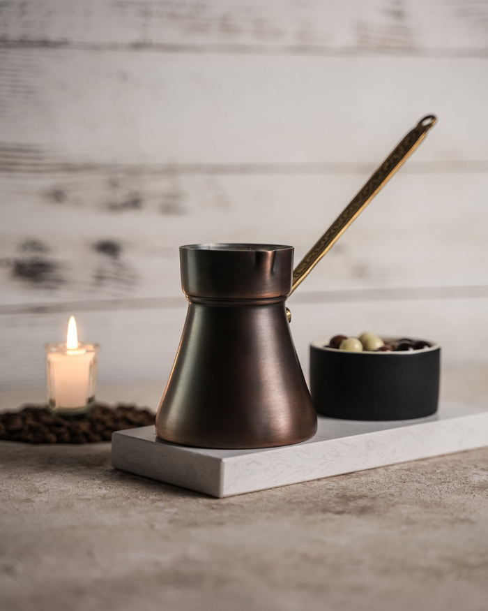 Handcrafted Dark Copper Turkish Coffee Pot - Heavy Duty Turkish Coffee Maker