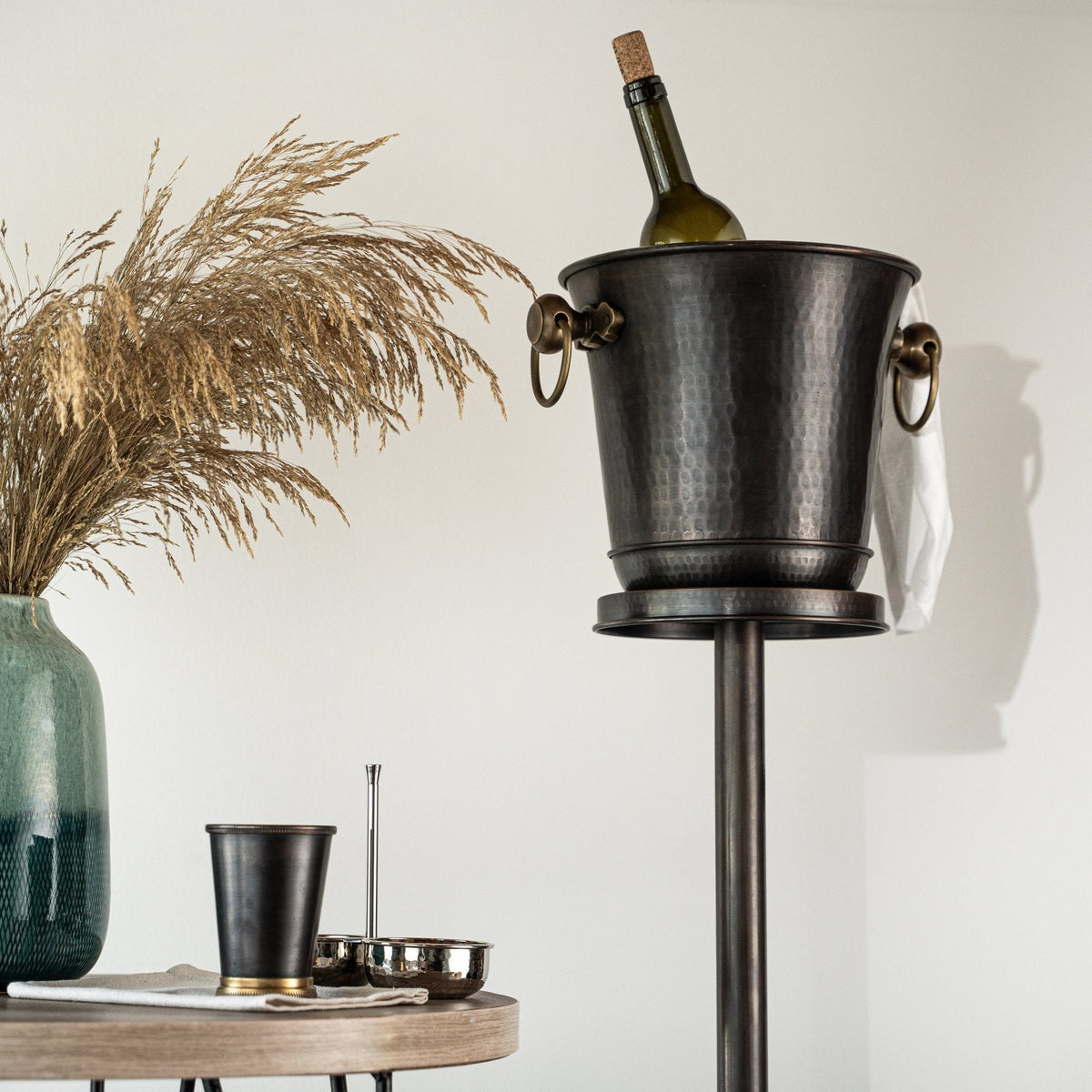 Handcrafted Chrome - Plated Copper Champagne & Wine Ice Bucket with Stand – Elegant Beverage Cooler - Alfiq's Store