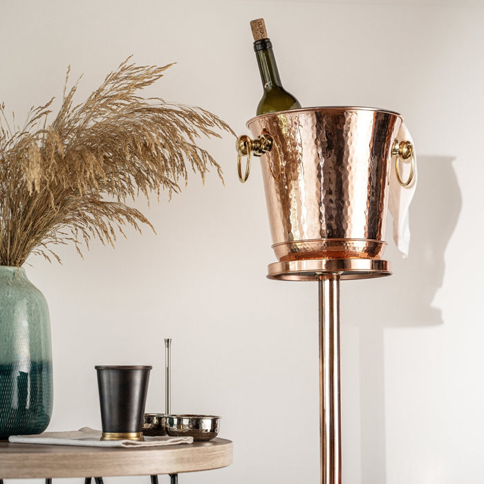 Handcrafted Hammered Copper Champagne & Wine Ice Bucket with Stand – Elegant Beverage Cooler