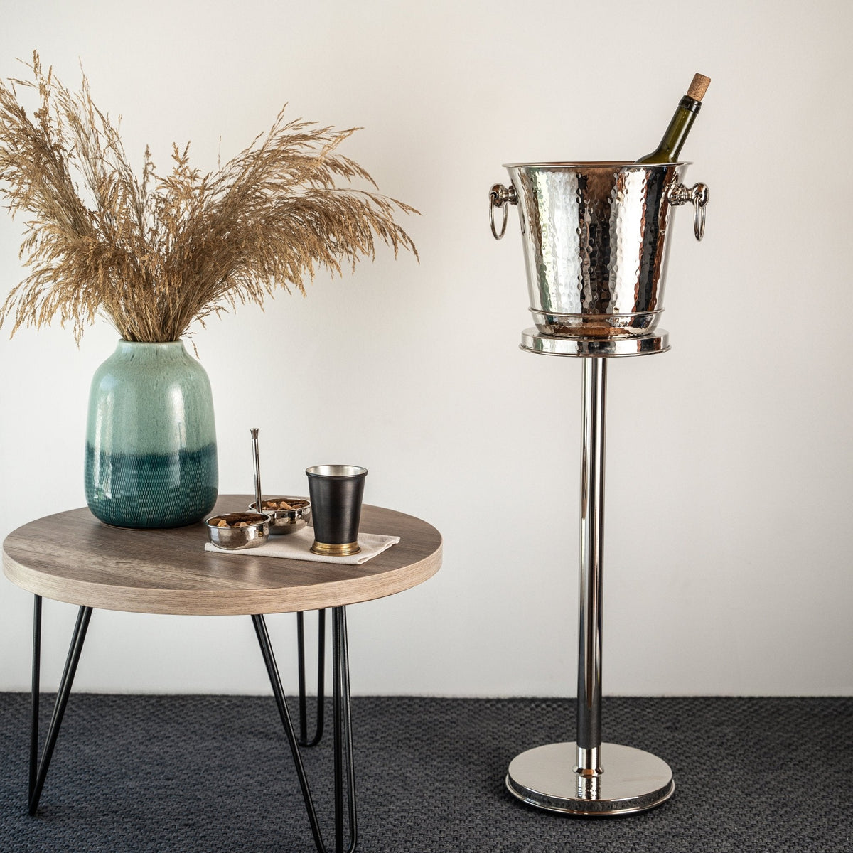 Handcrafted Chrome - Plated Copper Champagne & Wine Ice Bucket with Stand – Elegant Beverage Cooler - Alfiq's Store