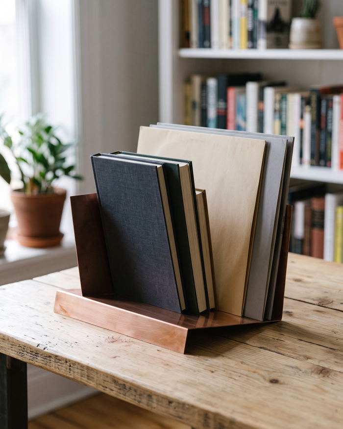 Book & Vinyl Record Stand – 100% Solid Copper, Handcrafted
