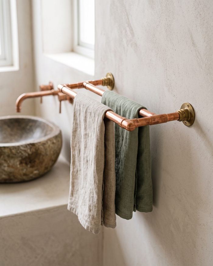 Double Towel Rack for Bathroom & Kitchen – 100% Solid Copper, Handmade, 500 x 100 mm