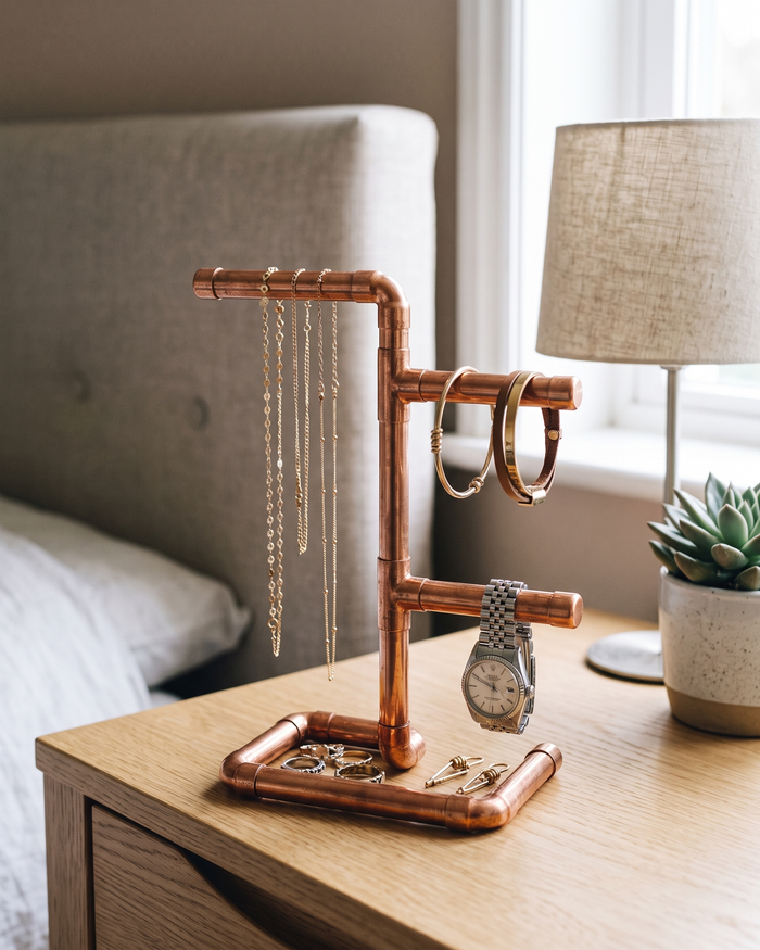 Jewelry Stand for Rings & Necklaces – 100% Solid Copper, Handmade, 250 x 100 x 150 mm