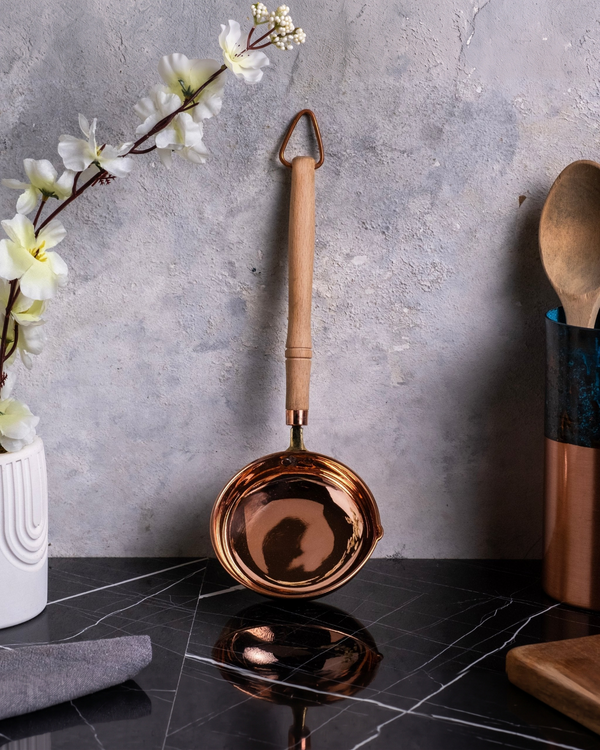 Handcrafted Copper Ladle with Wooden Handle – Traditional Cooking and Serving Utensil
