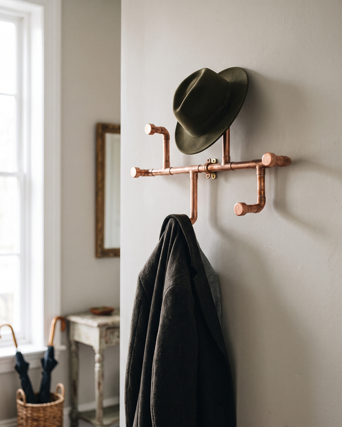 Wall Hat & Coat Rack – 100% Solid Copper, Handcrafted, 440 x 270 mm