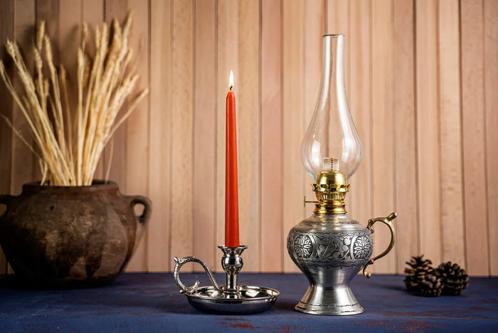 Handcrafted Copper Oil Lamp and Candle Set of 2 | Handmade Solid Copper Lantern
