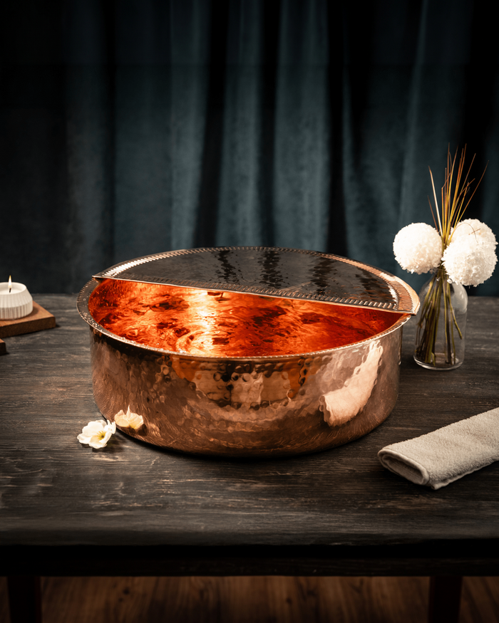 Handcrafted Copper Pedicure Bowl With Removable Footrest