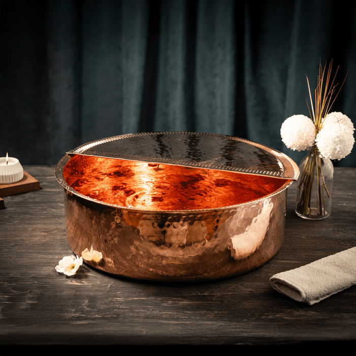 Handcrafted Copper Pedicure Bowl With Removable Footrest