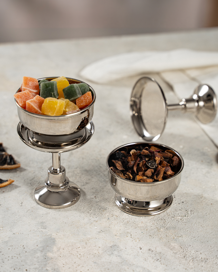 Handcrafted Copper & Silver Dessert Cups Set of 2, Mixed Metal Pedestal Serving Bowls