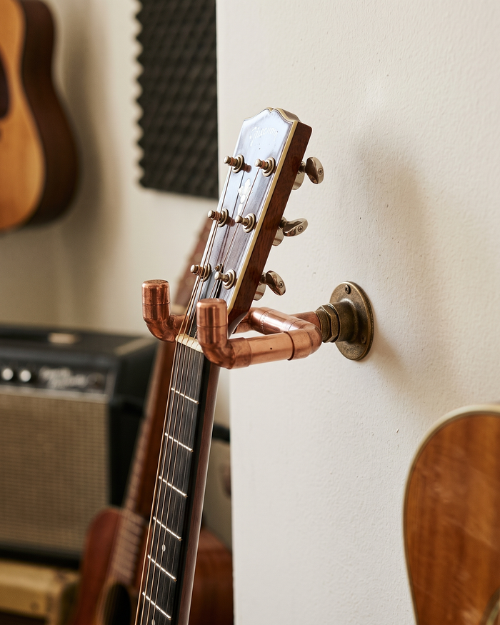Wall-Mounted Guitar Holder – 100% Solid Copper, Handmade, 120 x 40 mm
