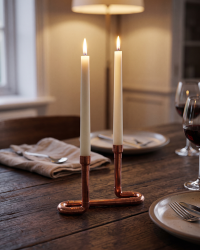 Double Taper Candle Holder – 100% Solid Copper, Handcrafted Polished Finish