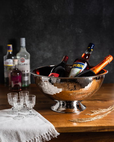 Handmade Hammered Copper Champagne Bowl & Copper Ice Bucket, Color Chrome