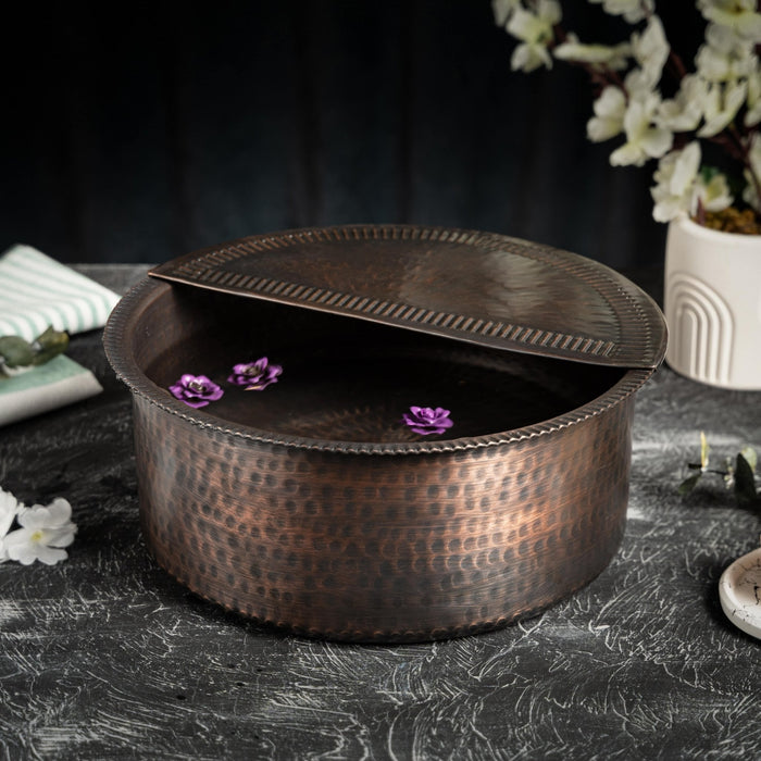 Handcrafted Dark Copper Pedicure Bowl – Hammered Ayurvedic Soak Tub with Removable Footrest