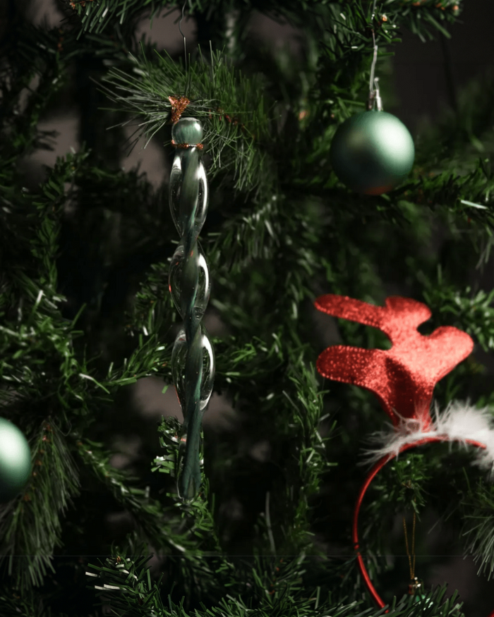 Handcrafted Glass Spiral Christmas Ornament - Smoky Green