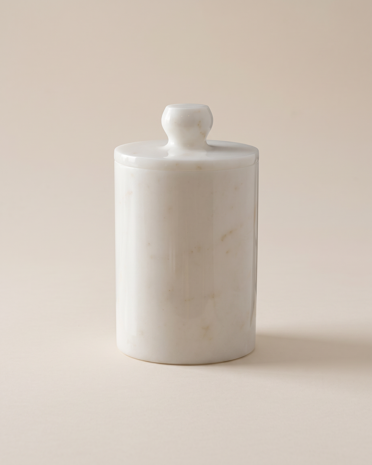 White Marble Waste Bin (One Piece) on a warm ivory studio background