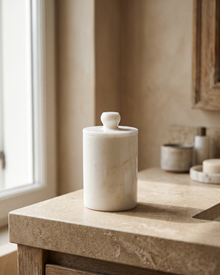 White Marble Waste Bin (One Piece) styled in a warm interior