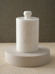 Handcrafted Marble Waste Bin –& White Bathroom Bin Cylindrical Form - Alfiq's Store
