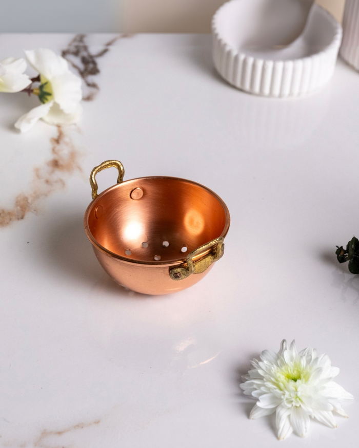 Miniature Copper Colander - Dollhouse Kitchen Decor & Copper Collector’s Treasure
