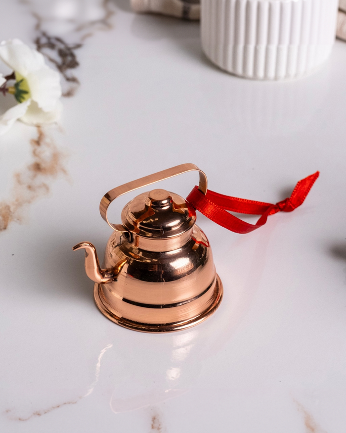 Handcrafted Miniature Copper Kettle – Tiny Dollhouse Teapot & Xmas Tree Festive Ornament (2")