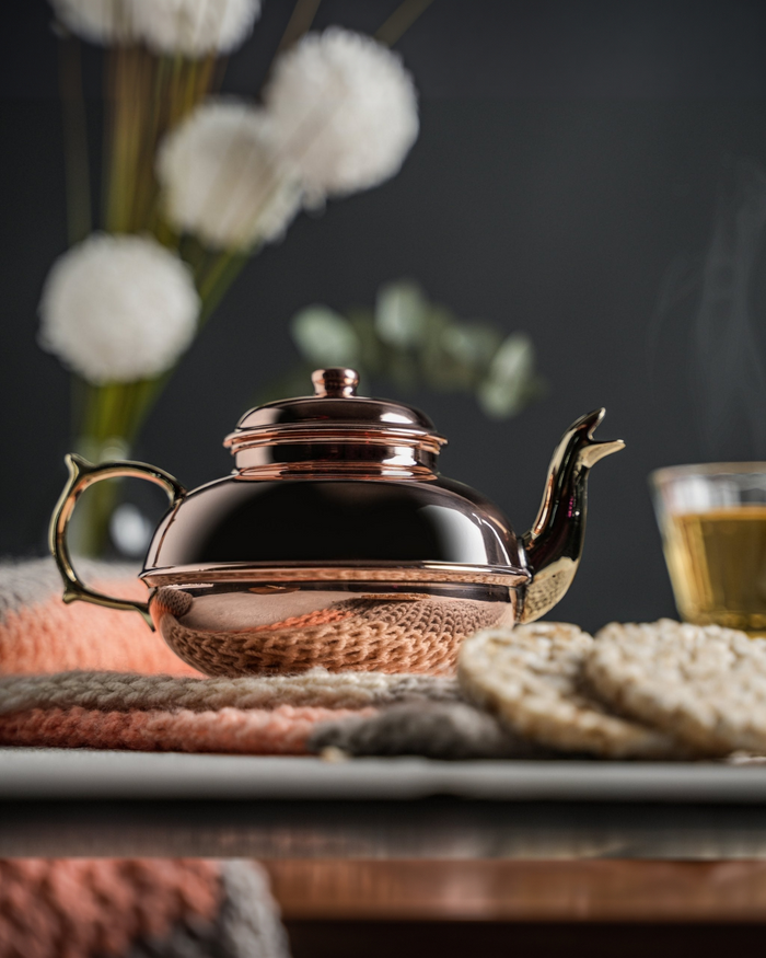 Pure Copper Herbal Teapot with Brass Handle, 900 ml