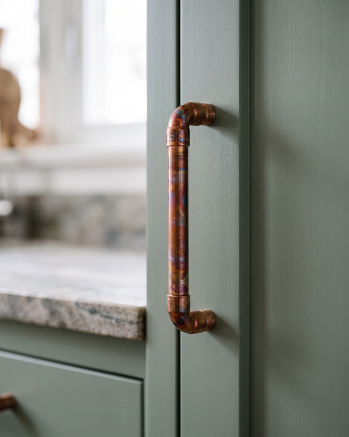 Drawer & Door Pull Handle – 100% Solid Copper, Rainbow Patina, 128 mm