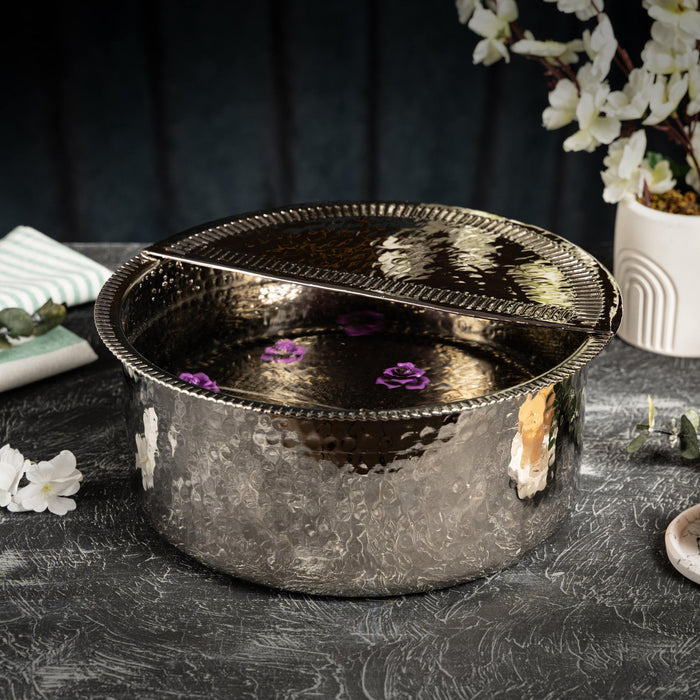 Handcrafted Silver Copper Pedicure & Manicure Bowl – Hammered Finish with Removable Footrest