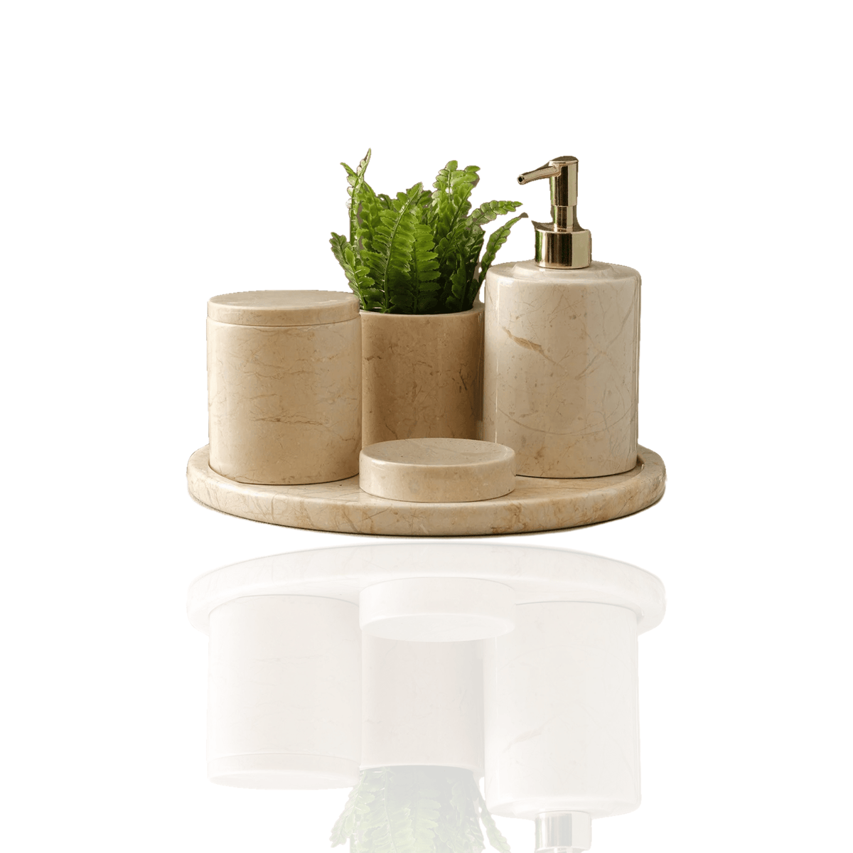 Handmade Beige Marble Bathroom Set – Round Tray, Four - Pieces - Alfiq's Store