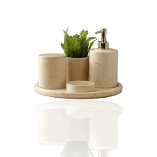 Handmade Beige Marble Bathroom Set – Round Tray, Four - Pieces - Alfiq's Store