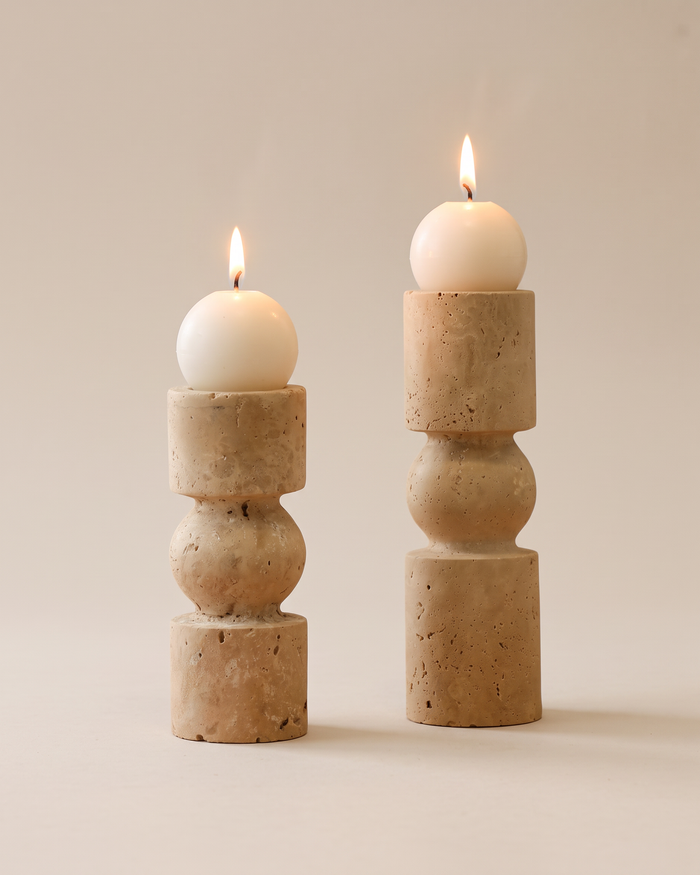 Stacked Travertine Candle Holders (Set of 2)