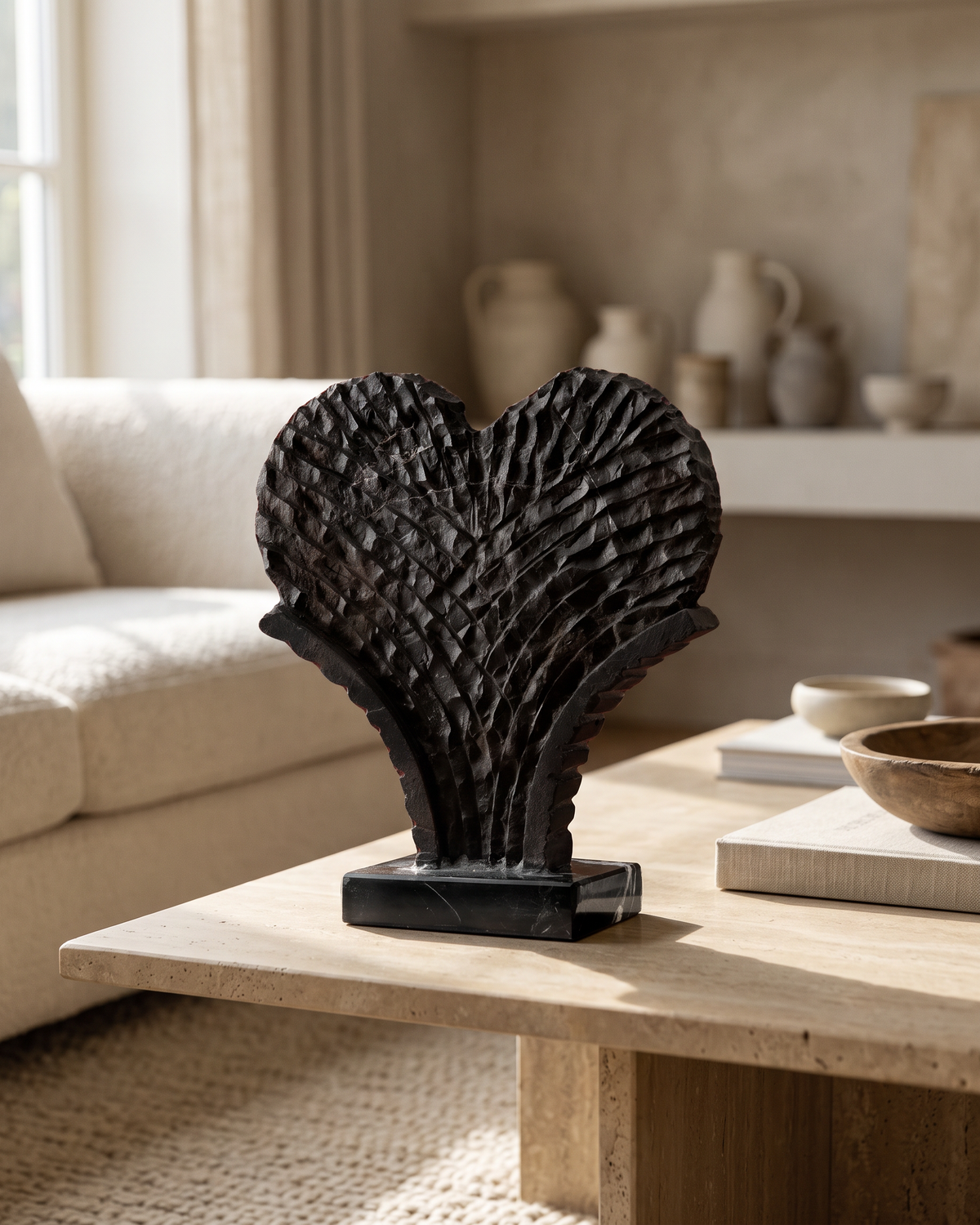 Hand-Carved Marble Palm Fan Sculpture (One Piece)