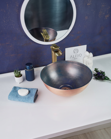 Handmade Blue Copper Bathroom Vessel Sink – Solid Copper with Drain Cap Included - Alfiq's Store
