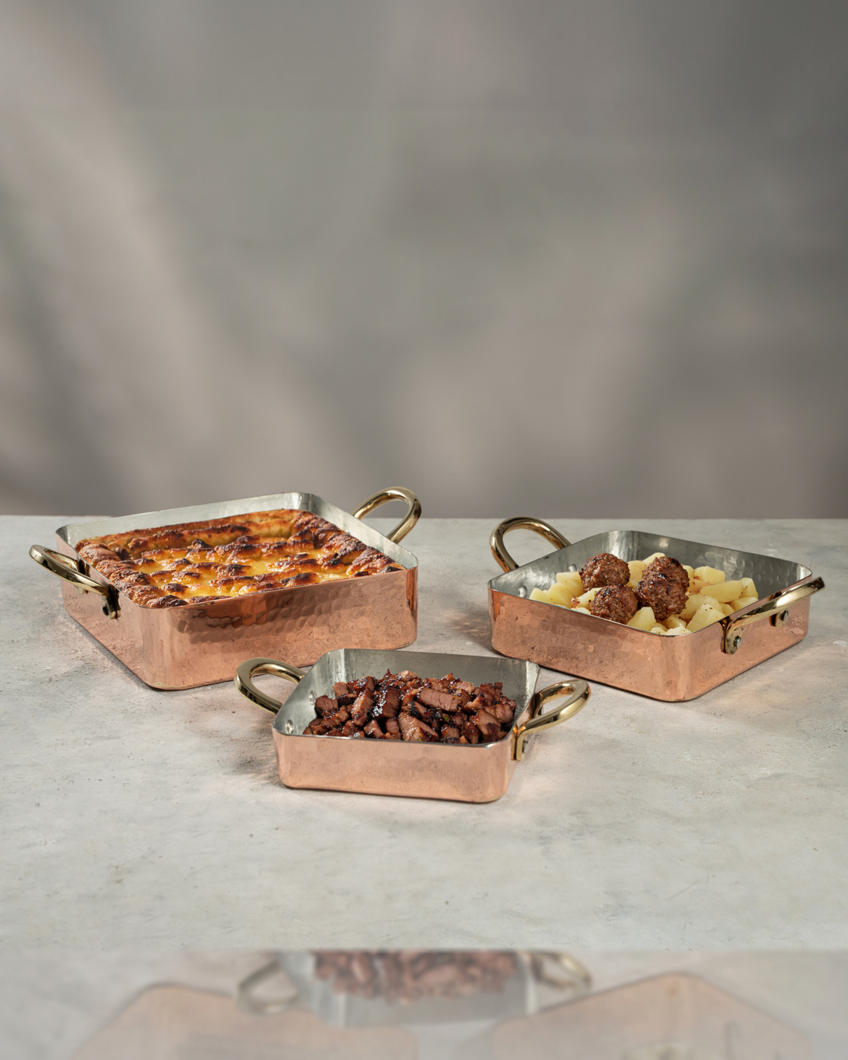 Handmade Copper Casserole Dish Set of 3, 100% Solid Hammered Copper Square Baking & Serving Dishes