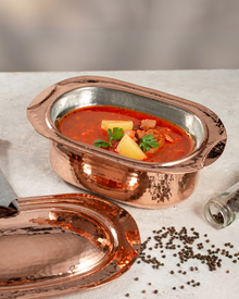 Handmade Copper Casserole with Lid, 100% Solid Hammered Copper Oval Cook & Serve Dish