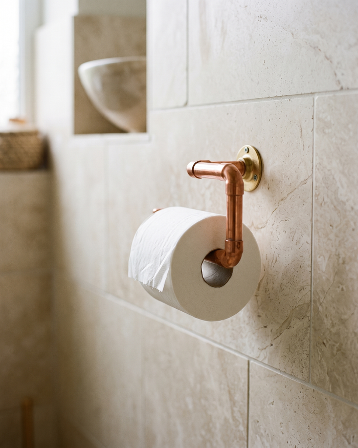 Wall-Mounted Toilet Paper Holder – 100% Solid Copper, Handcrafted, 190 x 70 mm