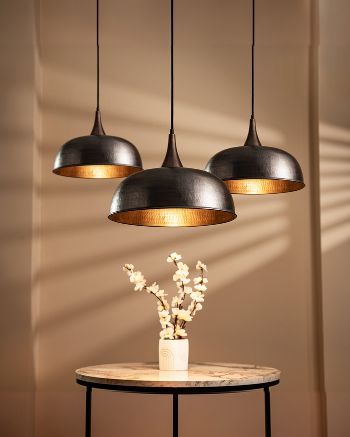 Handmade Dark Copper Dome Pendant Light, Copper Accessories Included