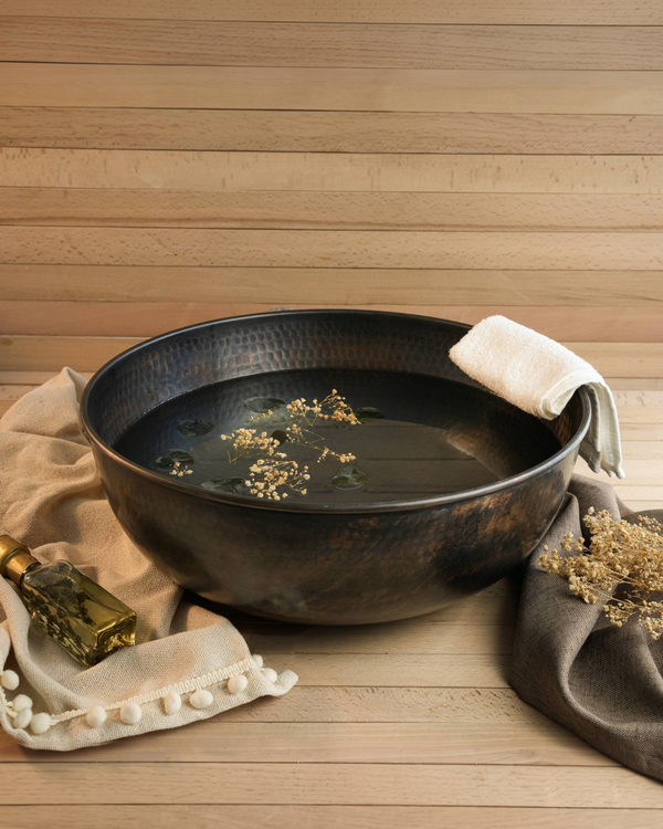 Handmade Hammered Copper Pedicure Bowl – Foot Soaking Bath for Spa & Home